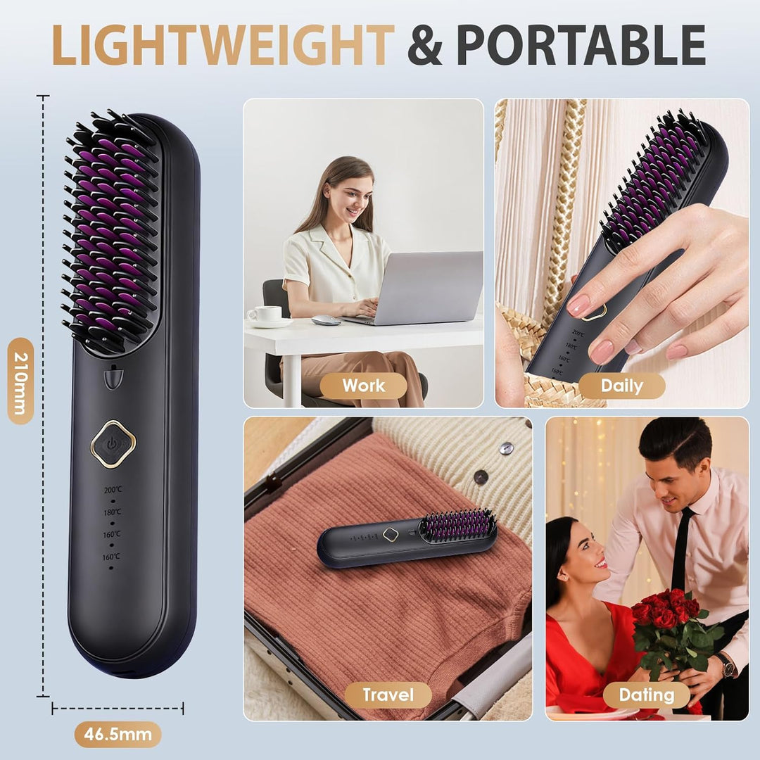 Mini Haarglätter Bürste, Tragbare Glättbürste Kabellos, Professionelles Haarwerkzeug zum Stylen, 4 T