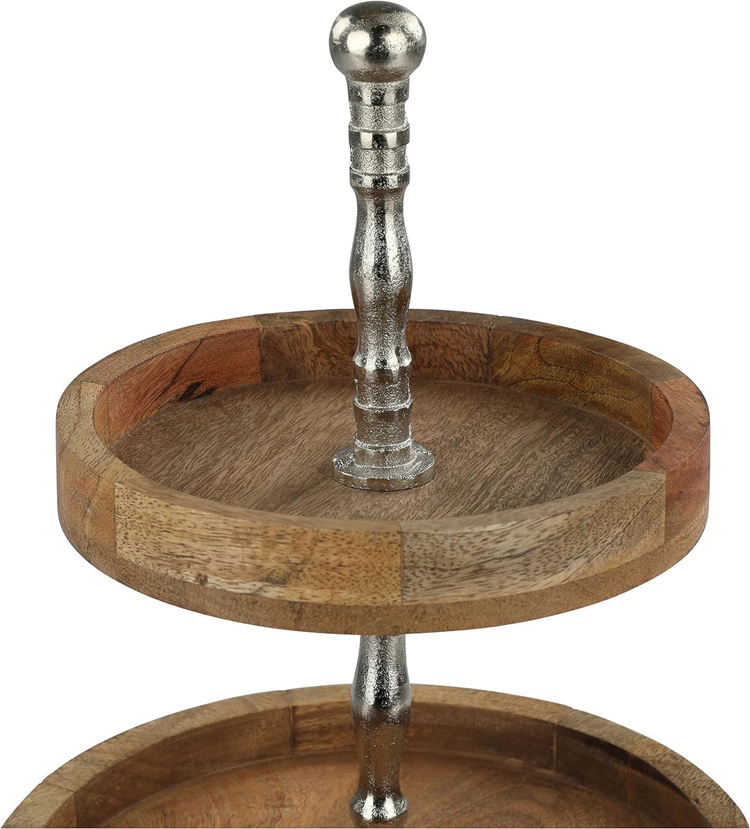 Nordstern Etagere aus Alu-Mangoholz - 2 Etagen - Ø 24,5 x 40 cm