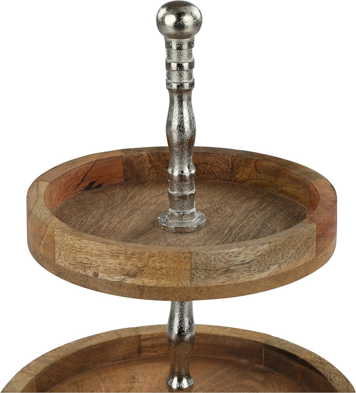 Nordstern Etagere aus Alu-Mangoholz - 2 Etagen - Ø 24,5 x 40 cm