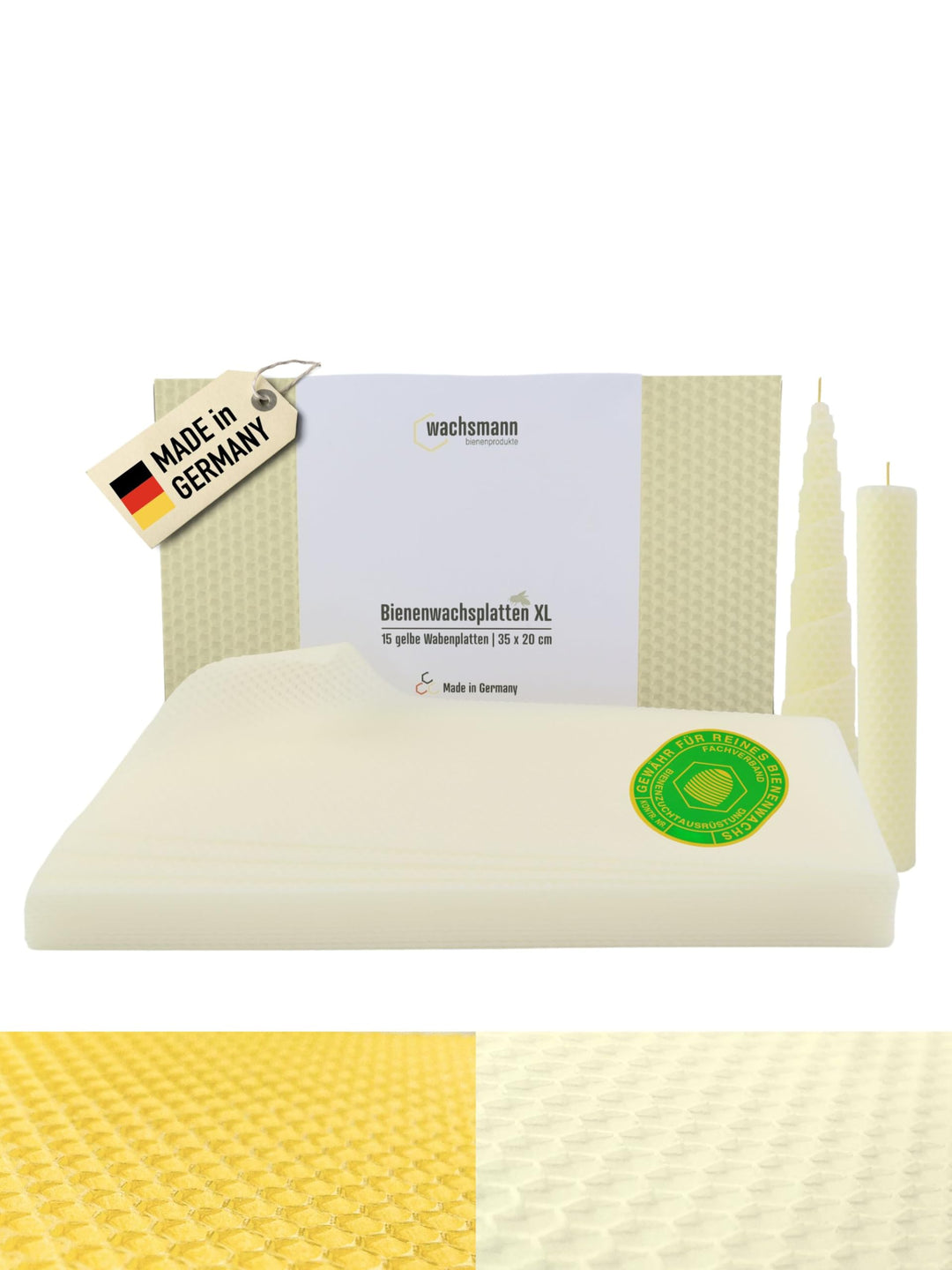 Wachsmann 15 XL Bienenwachsplatten 35 x 20 cm, reines Bienenwachs aus Deutschland, weiss, Wachsplatt