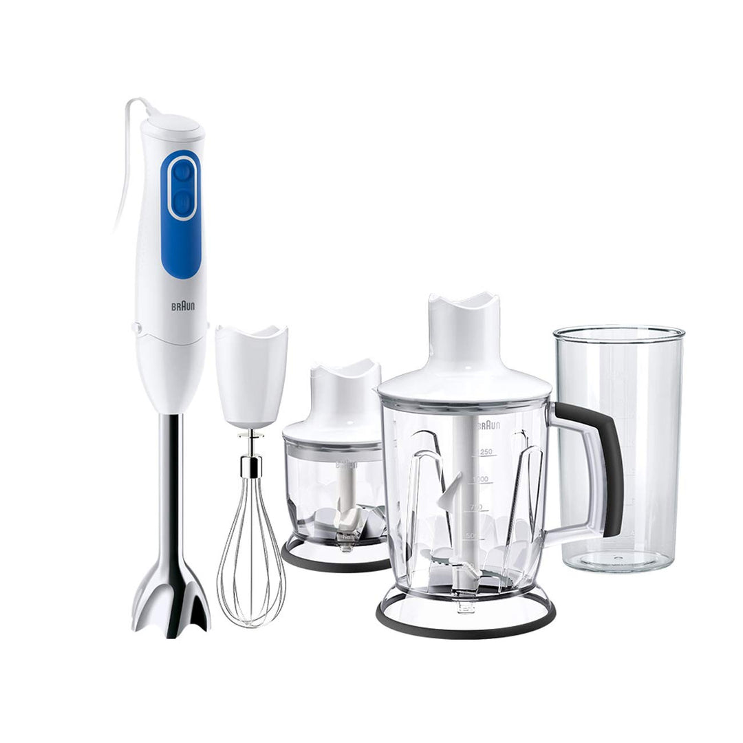Braun Household Minipimer 3 MQ3045 Aperitive, Edelstahl, 1.25 liters, Bianco/Blu Stabmixer, MQ3045 A