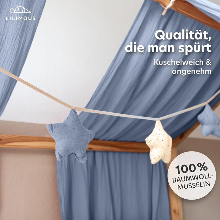LILIMAUS Sternen Wimpelkette Stoff - Mit Goldapplikation in 12 Farben - 100% Baumwolle Handmade - Mu
