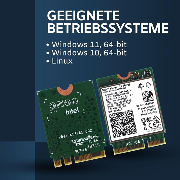 Intel NIC WI-FI 6E AX1690 Netzwerkkarte Bluetooth 5.3-2x2 NovPro, grün, AX411.NGWG.NVX - WLAN Karte