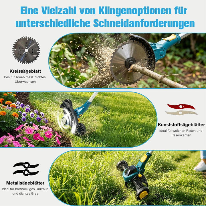 Akku Rasentrimmer für Makita Akku,Rasentrimmer mit Unkrautbürste Bürstenlose Elektro Motorsense Akku