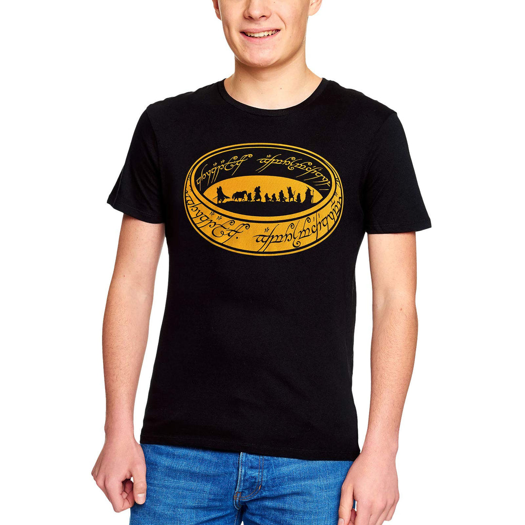 Elbenwald Herr der Ringe Herren T-Shirt Gefährten des Rings Baumwolle schwarz - M