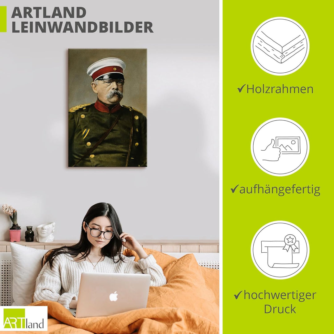 ARTland Leinwandbilder Wandbild Bild auf Leinwand 40x60 cm Wanddeko Otto von Bismarck Porträt Antik