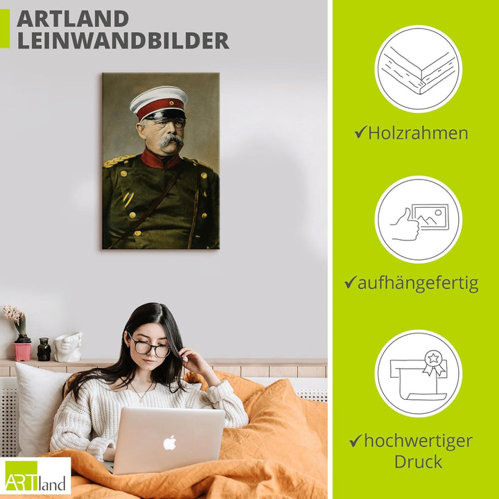 ARTland Leinwandbilder Wandbild Bild auf Leinwand 40x60 cm Wanddeko Otto von Bismarck Porträt Antik