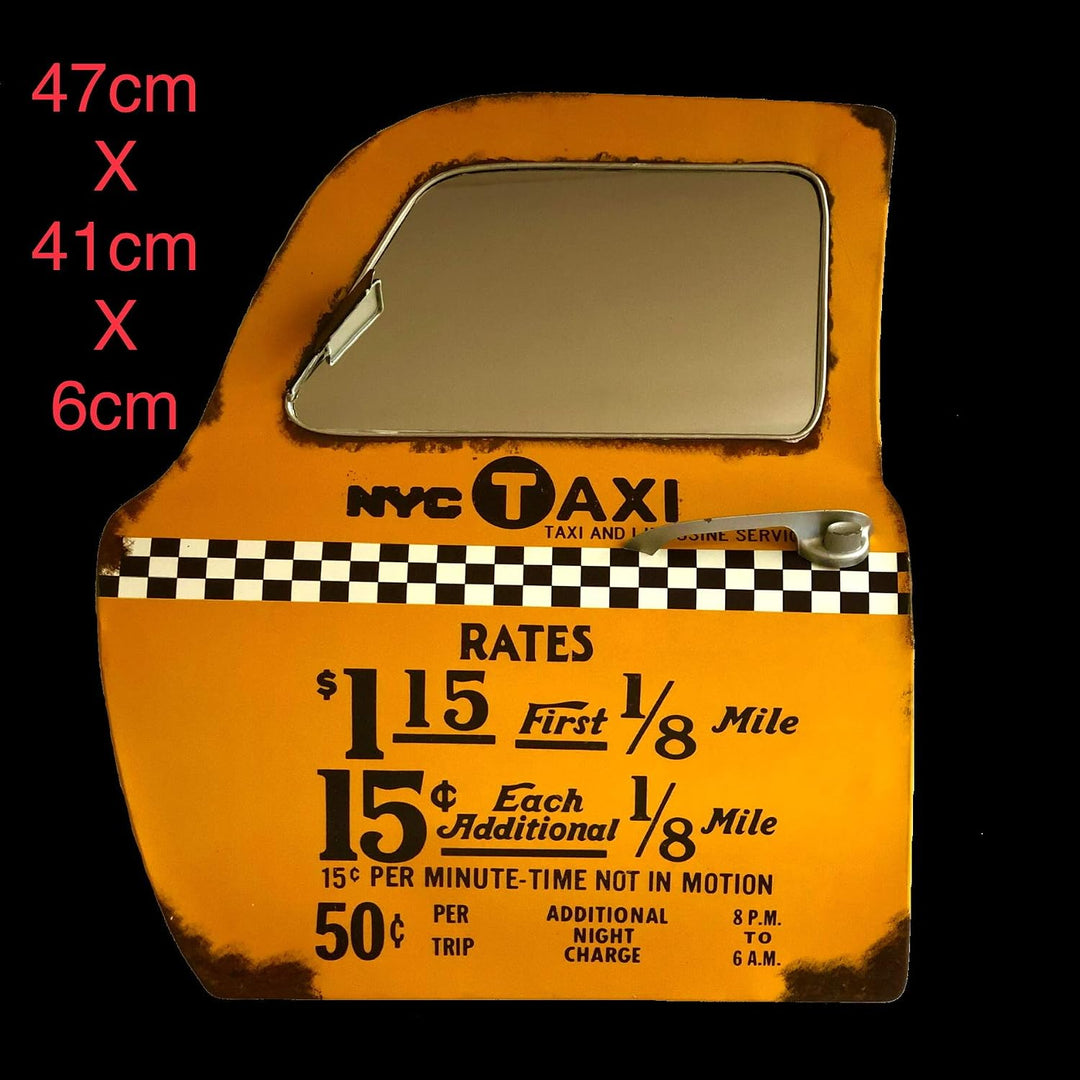 DiiliHiiri New York Taxi Retro-Schild Tür Zeichen mit Spiegel Metallhandwerk Zubehör für Zuhause Wan