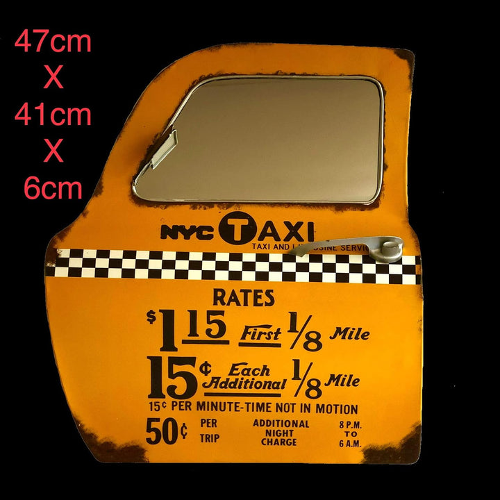 DiiliHiiri New York Taxi Retro-Schild Tür Zeichen mit Spiegel Metallhandwerk Zubehör für Zuhause Wan