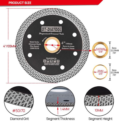 DT-DIATOOL Diamant Trennscheibe 5 Stücke 105 mm x 20 mm/16 mm Sägeblatt mit Mesh Turbo für Porzellan