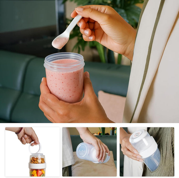 Joghurtbecher to go &amp; Müslibecher to go - Ohne BPA, mit beiliegendem Löffel - Kompatibel mit Mepal,