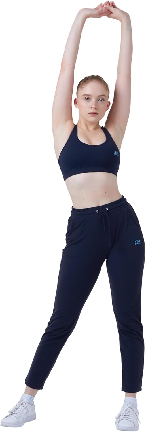 Sportkind Mädchen & Damen Tennis, Fitness, Sport Trainingshose lang mit Taschen, atmungsaktiv S Navy