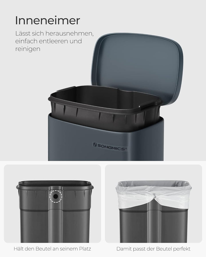SONGMICS Mülleimer für die Küche, 30 L Abfalleimer mit Pedal, Treteimer mit Inneneimer aus Kunststof