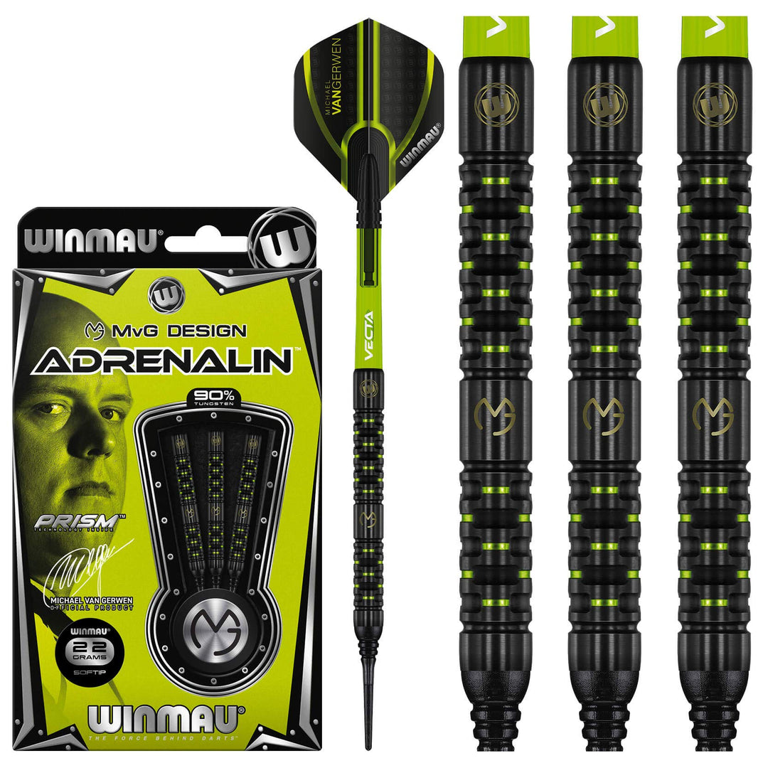 WINMAU Michael Van Gerwen MvG Adrenalin 22 Gramm Profi Wolfram Softtip Dartpfeile Set mit Flights un