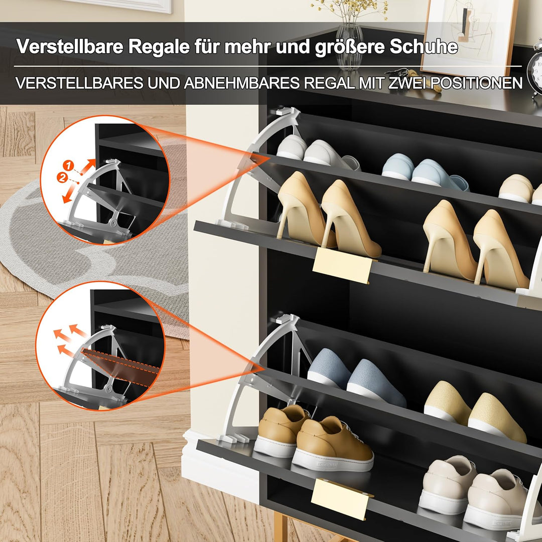 UEV Schuhschrank mit 2 Klappen, 50x24x103,5cm,Schuhkipper Schmal,Schuhkommode Flur Wohnzimmer Eingan