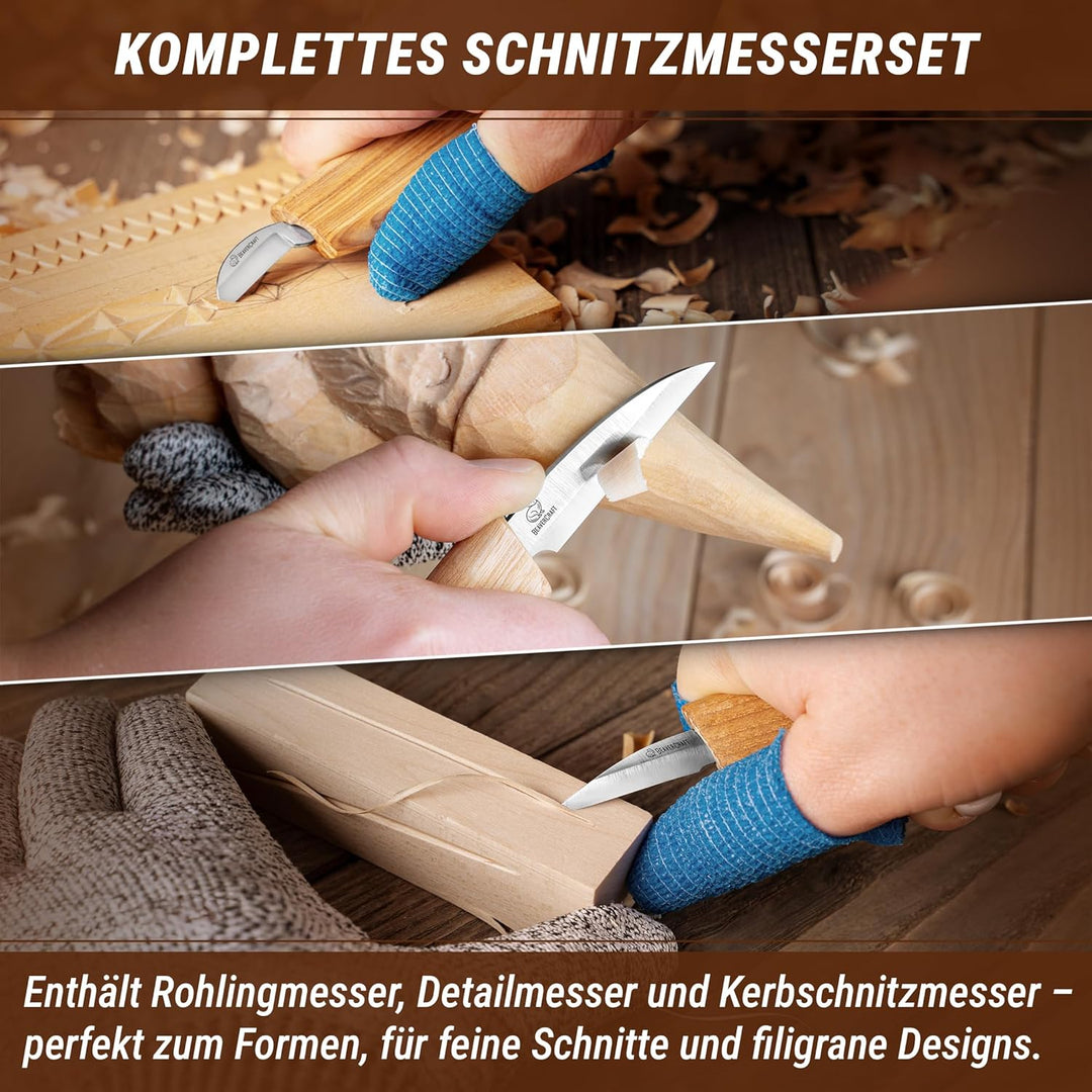 BeaverCraft S15 Holzschnitzset – Schnitzwerkzeugset – Kerbschnitzmesser-Set – Schnitzmesserset Schni