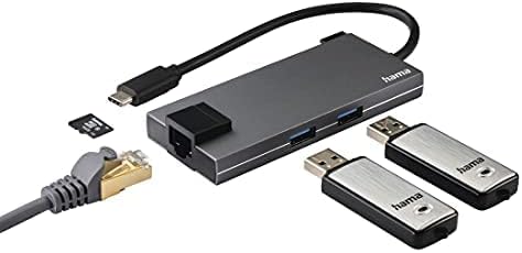 Hama USB C Hub 5 Ports (Multiport Adapter 1x HDMI 4K Ultra HD, 1x LAN Gigabit Ethernet, 2x USB-A, 1x
