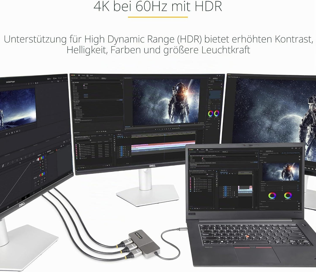 StarTech.com 3-Port USB-C Multi-Monitor Adapter, USB-C auf 3X HDMI MST Hub, Dreifach 4K 60Hz HDMI La