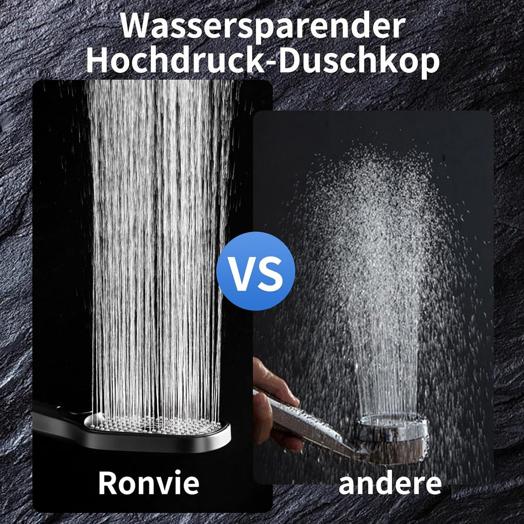 Ronvie Duschkopf Gross rechteckige 26x10 cm mit 3 Strahlarten, Wassersparender Hochdruck Sparduschko