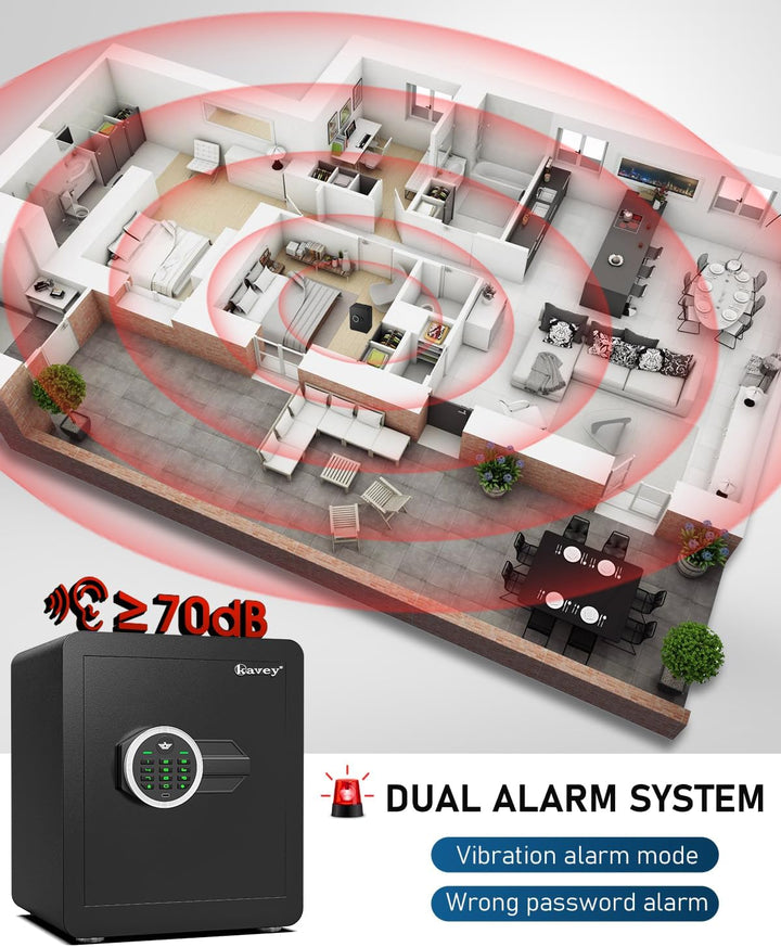 kavey 42L Safe Tresor, Möbeltresore mit digitalem Tastenfeld und dualem Alarmsystem, Geldkoffer mit