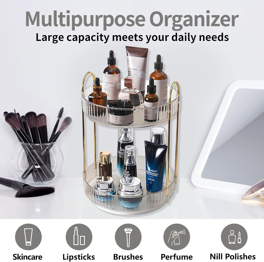 Asayuee 360 Grad drehbarer Make-up-Organizer, 2 Ebenen, grosse Kapazität, Make-up-Organizer und Aufb