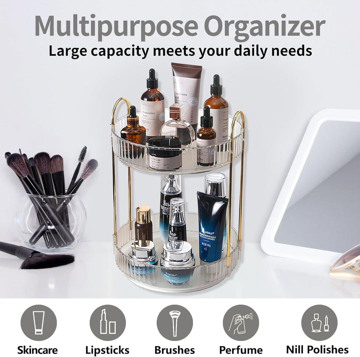 Asayuee 360 Grad drehbarer Make-up-Organizer, 2 Ebenen, grosse Kapazität, Make-up-Organizer und Aufb