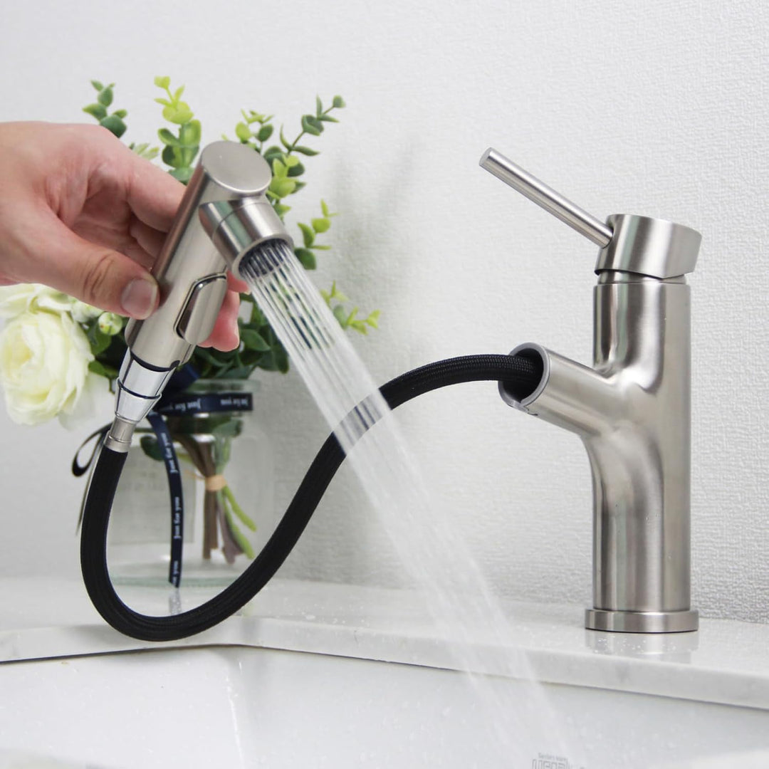 Wasserhahn Bad, SEMANEY Waschtischarmatur mit 3 Modus Brause Ausziehbar, Hochdruck Einhebelmischer M