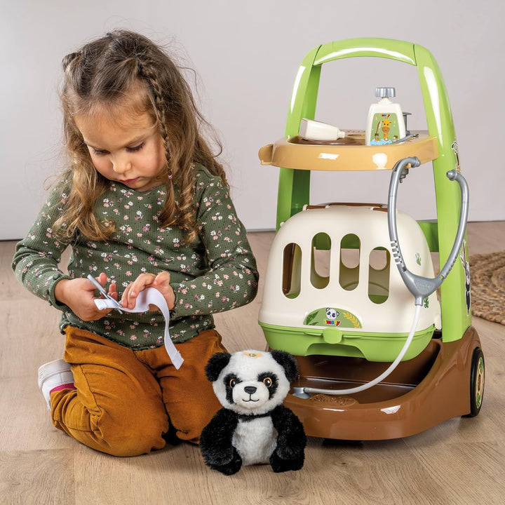 Smoby - Tierarzt-Trolley (31 x 32,1 x 55,2 cm) mit kuschelweichem Panda - 2-in-1 Transportbox mit ab