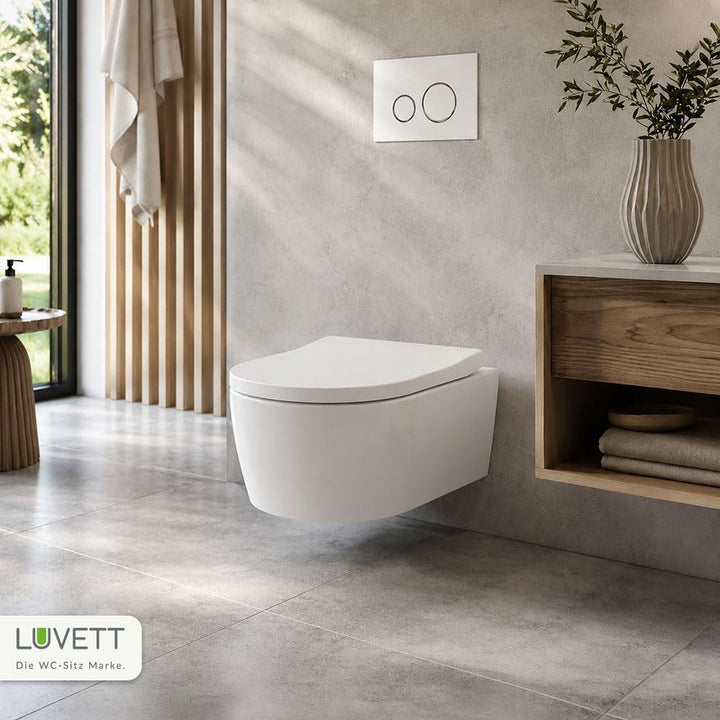 LUVETT® WC-Sitz D450 D-Form Weiss mit Absenkautomatik SoftClose, EasyClean (abnehmbar), Duroplast, e