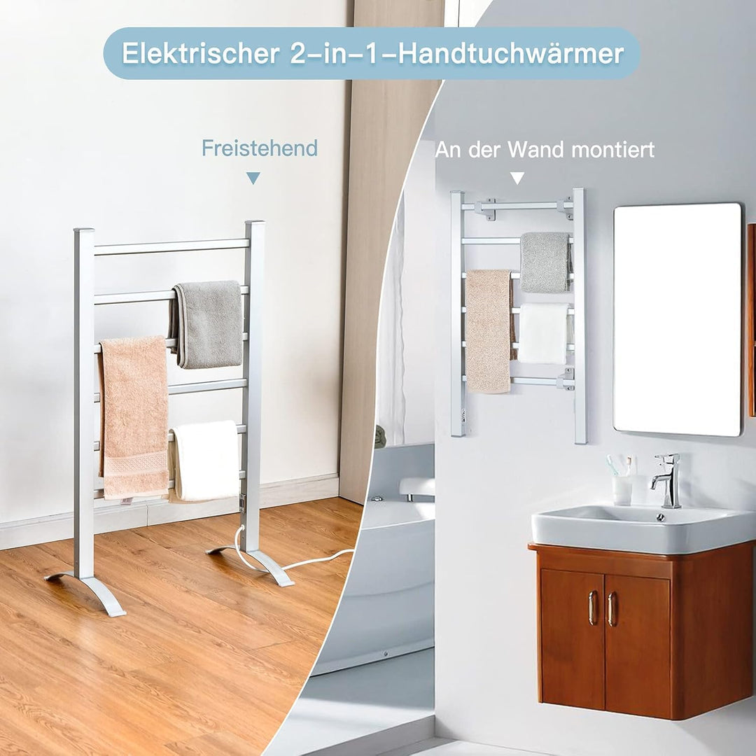 FANTASK 2 in 1 elektrischer Handtuchwärmer, Handtuchhalter mit 6 Stangen freistehend & wandmontiert,