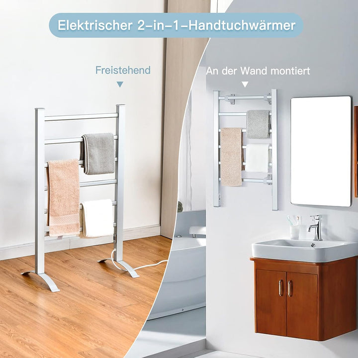 FANTASK 2 in 1 elektrischer Handtuchwärmer, Handtuchhalter mit 6 Stangen freistehend & wandmontiert,