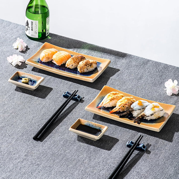 UNICASA Japanisches Geschirr 8er Set, Sushi Geschirr Set Mit Sushi Teller, Dipschalen,Essstäbchen un