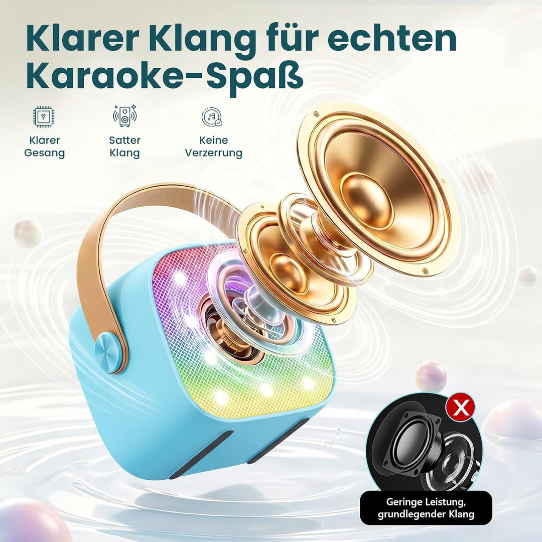 Karaoke Maschine mit 2 Drahtlosen Mikrofonen, Wowstar Tragbares Bluetooth Karaoke Maschine für Kinde