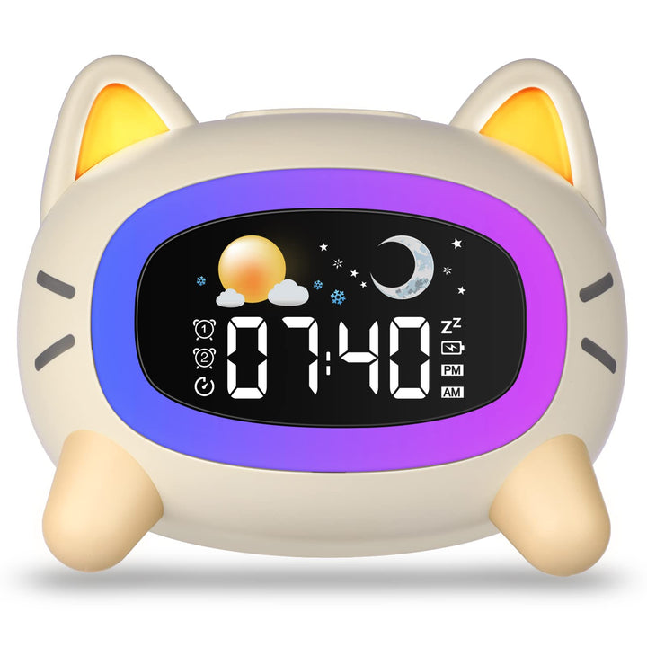 Uplayteck Wecker Kinder, Katze Schlaftrainer Kinderwecker Digital Mit Soundmaschine, Buntem Licht, S
