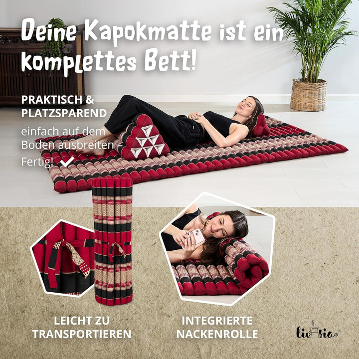 livasia Rollmatte Rollmatratze L-200x110x4,5cm, Gästebett Gästematratze 1 Person, Reisebett Kofferra