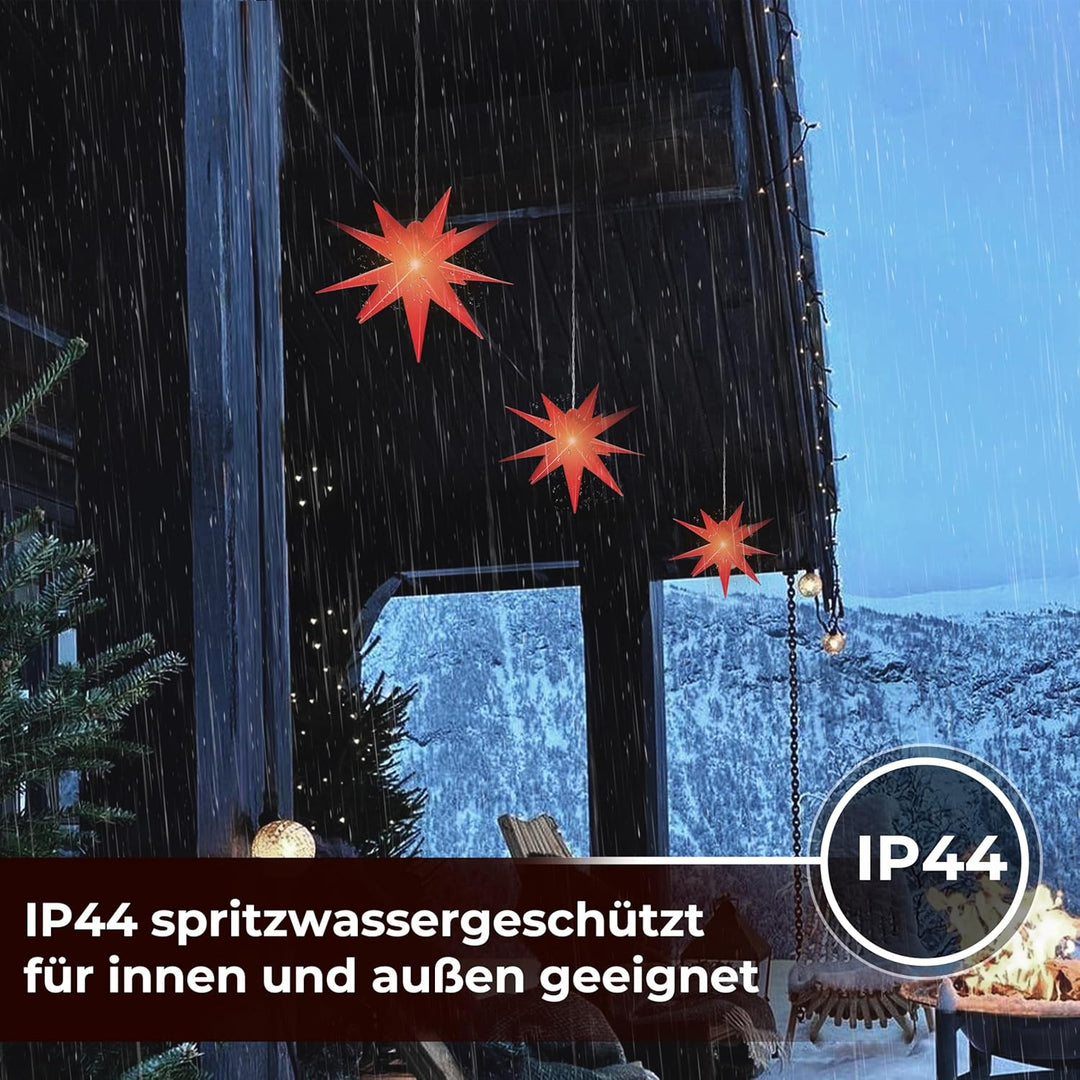 Leuchtstern 3D mit LED Beleuchtung | 3er Set | rot | Ø 27 cm| 3D Stern mit 15 Spitzen | wetterfest |