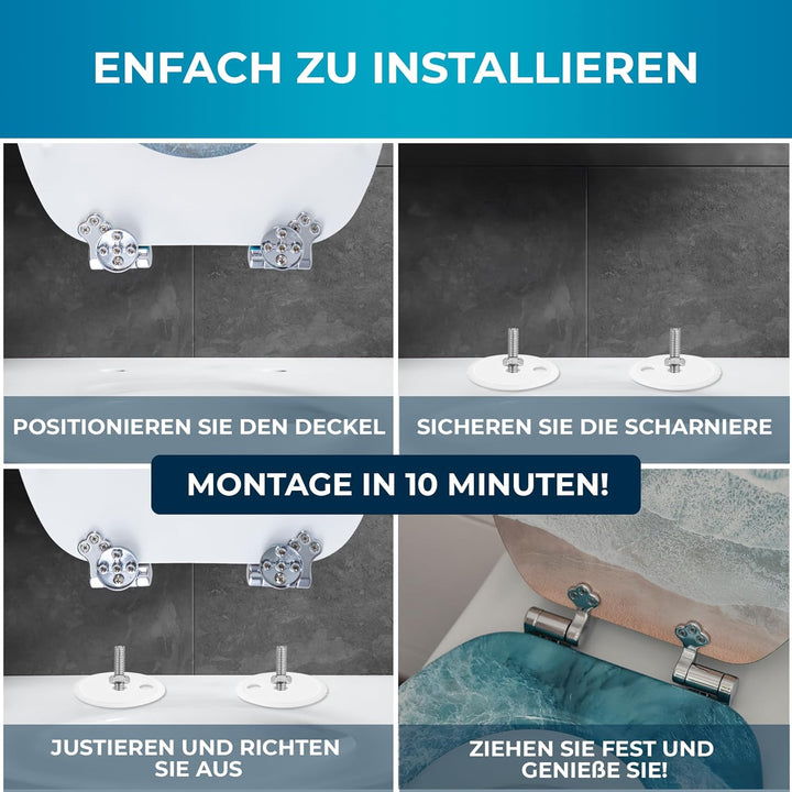 Benkstein® Toilettendeckel mit Absenkautomatik Turquoise Tide – antibakterieller WC Sitz – Quick-Rel