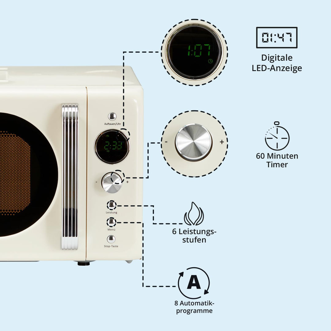 KHG Mikrowelle MW-20R2(C) 20L aus Metall in creme, 8 Automatikprogramme, 6 Mikrowellenleistungen, bi
