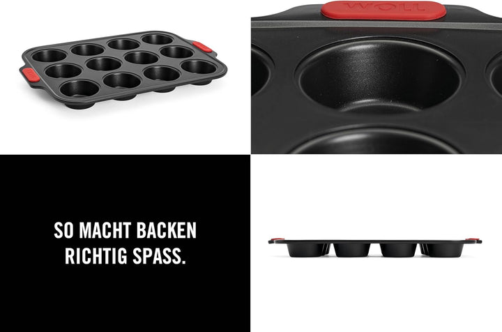 Woll Bakeware Muffinform für 12 Stück, mit hitzebeständigen Silikongriffen bis 230°C, PFAS-frei, zwe