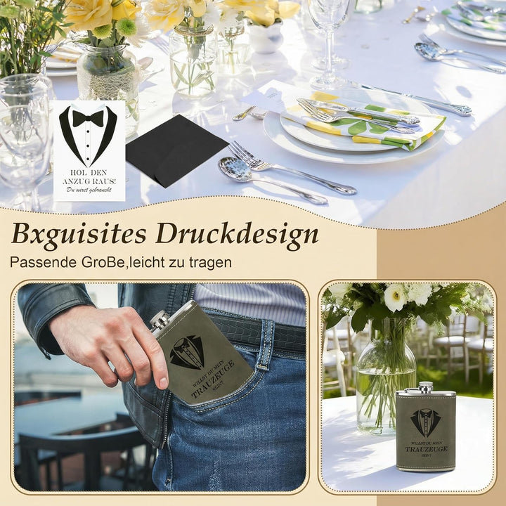 Personalisiertes Flachmann Geschenkset 8oz mit Gravur – Edelstahl Flachmann, 4 Becher, Trichter & Ge