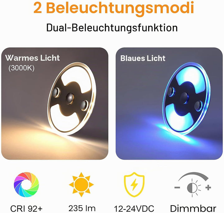 Obeaming 4 x 12V LED Deckenleuchte Wohnmobil Flach Dimmbar Panel Rund Leuchte 75mm 235LM mit Touch S