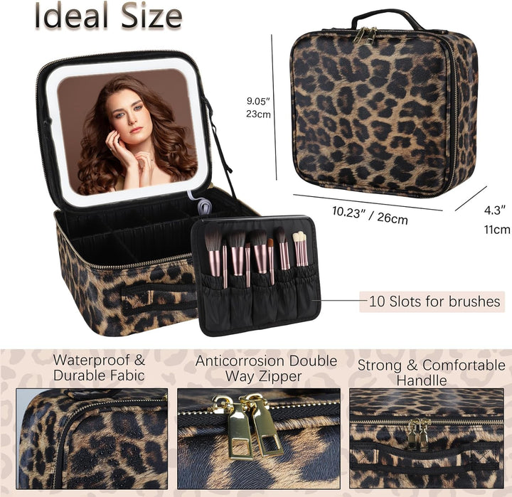 Kosmetiktasche mit LED Beleuchtung Licht, Make-up Tasche Koffer Verstauen für Reisen, Kosmetikkoffer