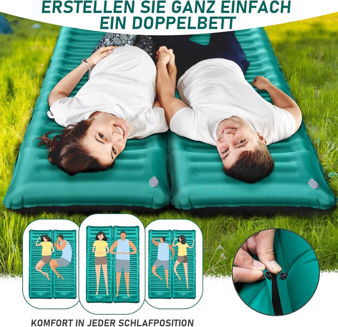 JEMULICE Isomatte Selbstaufblasend, 12CM Hoch Luftmatratze Camping Kleines Packmass, Aufblasbare Mat