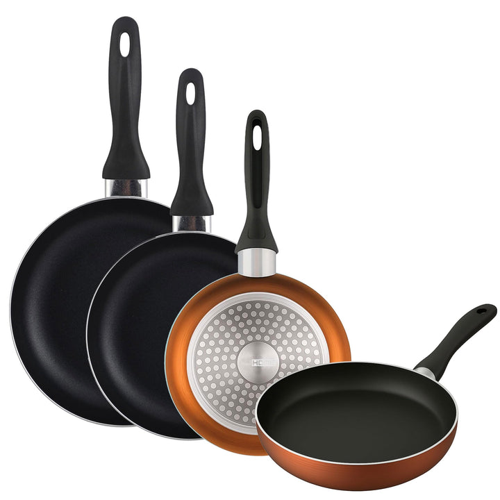 Pfannenset Ø16 Ø 20 Ø 24 und Ø28 cm Induktion, antihaftbeschichtet, aus gepresstem Aluminium, bronze