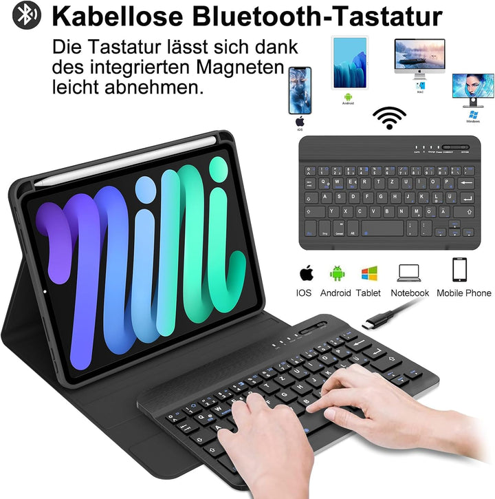 IVEOPPE Hülle mit Tastatur für iPad mini 7a/6a Generazione (2024/2021 8.3 Zoll), Deutsch QWERTZ Keyb