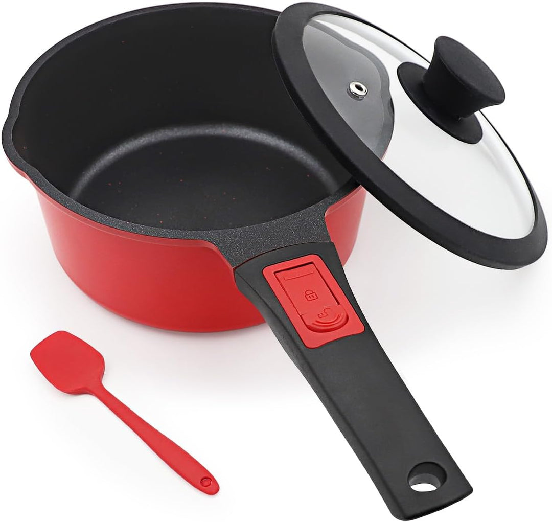 Bobikuke Kasserolle 20cm mit Deckel, 2.5L Antihaft-Stielkasserolle mit Abnehmbarer Griff, Milchtopf