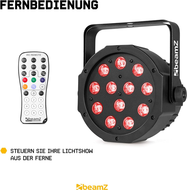 BeamZ SlimPar37 - LED PAR Strahler mit Fernbedienung, 12 x 4 Watt LED Strahler, DMX, Discolicht Part
