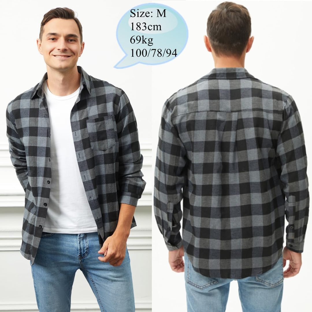 Yukiuiny Herren Holzfällerhemd 100% Baumwolle Langarm Kariertes Hemd Casual Button Down Flanell Frei