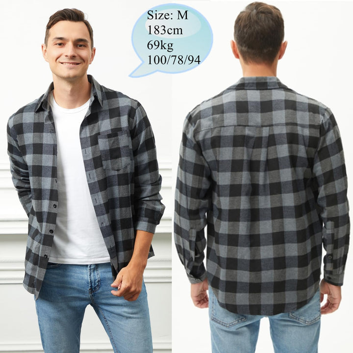 Yukiuiny Herren Holzfällerhemd 100% Baumwolle Langarm Kariertes Hemd Casual Button Down Flanell Frei