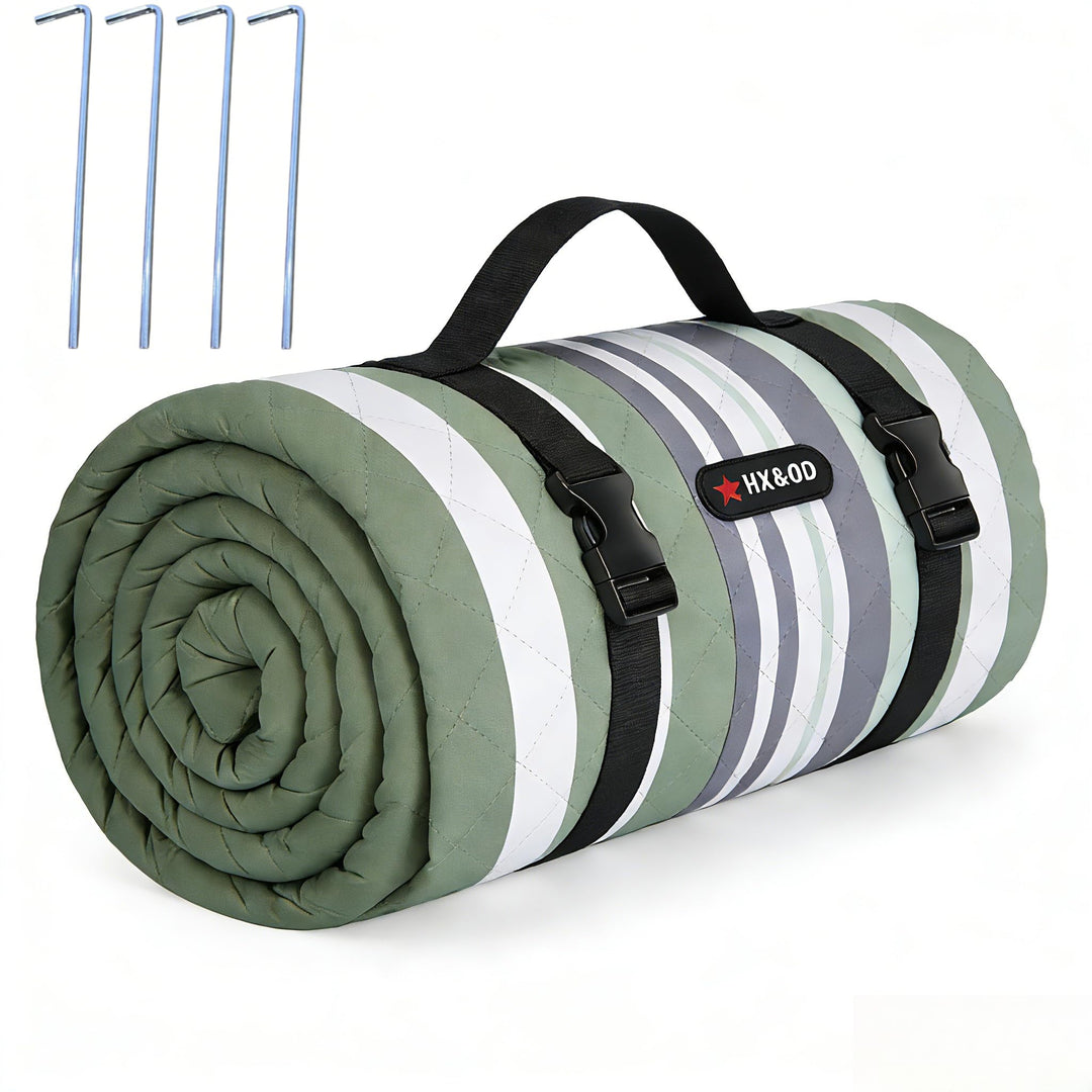 HX&OD Outdoor-Picknickdecke, extra gross, 203 x 152 cm, wasserdichte Picknickmatte mit Heringen, fal
